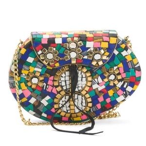 Like New/EUC Lulu Handmade Multicolor Mosaic Stone Metal Clutch/Crossbody Purse